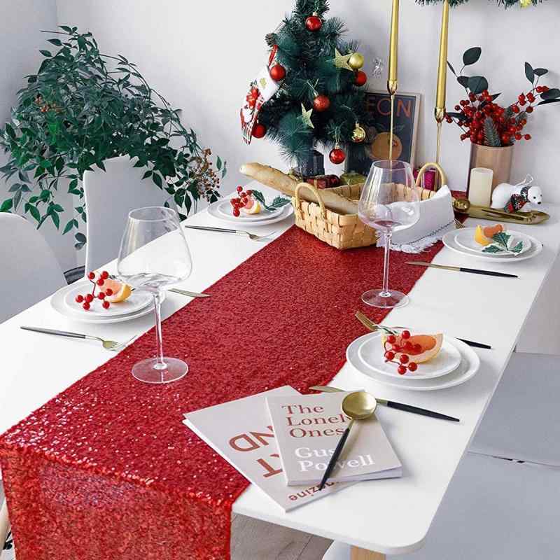 テーブルランナー クリスマスパーティー 結婚式 披露宴 宴会 食卓装飾用 高級感 キラキラ スパンコール ラグジュアリー ポリエステル製 ゴールド シルバー レッド 多色展開 長方形