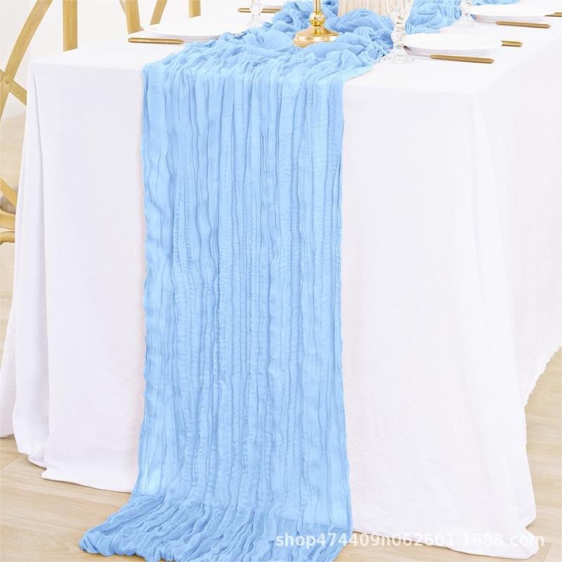 テーブルランナー シワ加工 ドレープ シアー素材 バリ風 ボヘミアン風 ポリエステル製 結婚式 ウェディング パーティー装飾 無地 高級感 おしゃれ ナチュラルテイスト