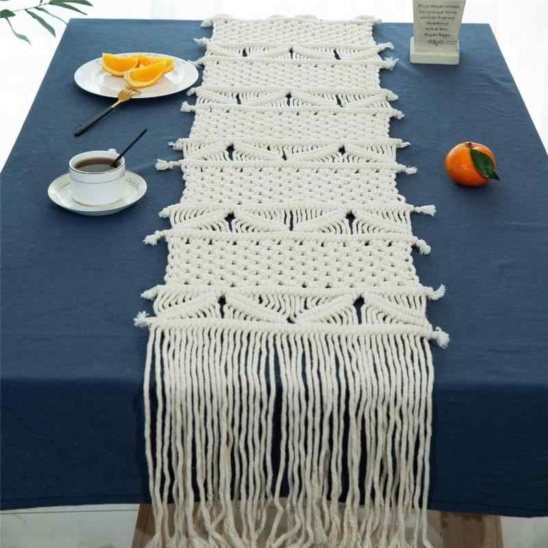 テーブルランナー マクラメ編み ボヘミアン 手作りキット ベッドランナー 北欧風 レトロ ダイニング 食卓用 ゲストハウス 民宿 コットン素材 ポリエステル素材 ストライプ柄 ナチュラルカラー