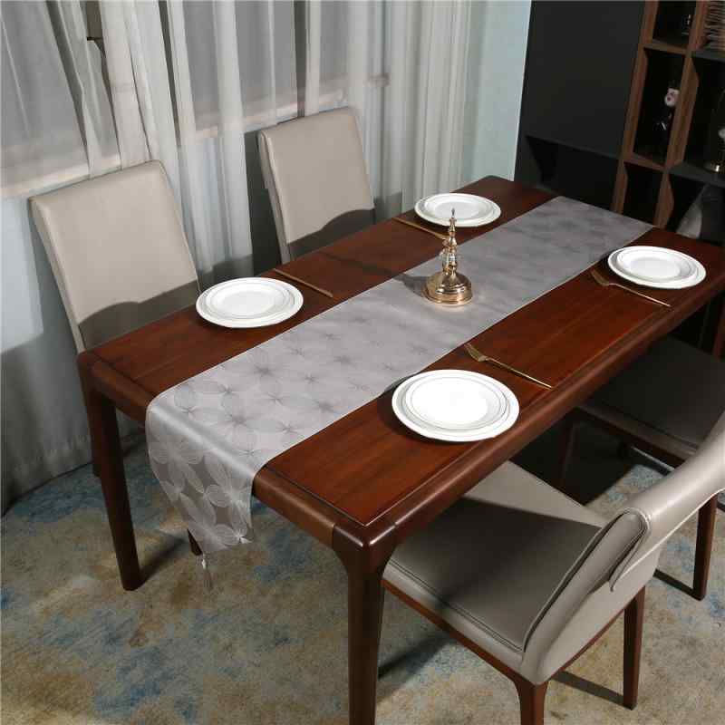 テーブルランナー 六葉柄 高級感 高密度ジャカード織り 北欧風 ダイニングテーブル リビング 寝室 テレビ台 チェスト シューズボックス対応 ポリエステル コットン製