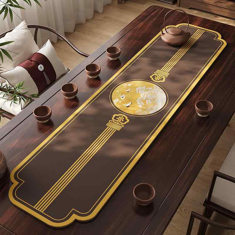 テーブルランナー 防水 防油 耐熱 拭ける お手入れ簡単 吸水速乾 防汚 高級感 禅風 新中華風 茶席マット 茶道具 茶卓用 ロング PVC素材 モダンデザイン