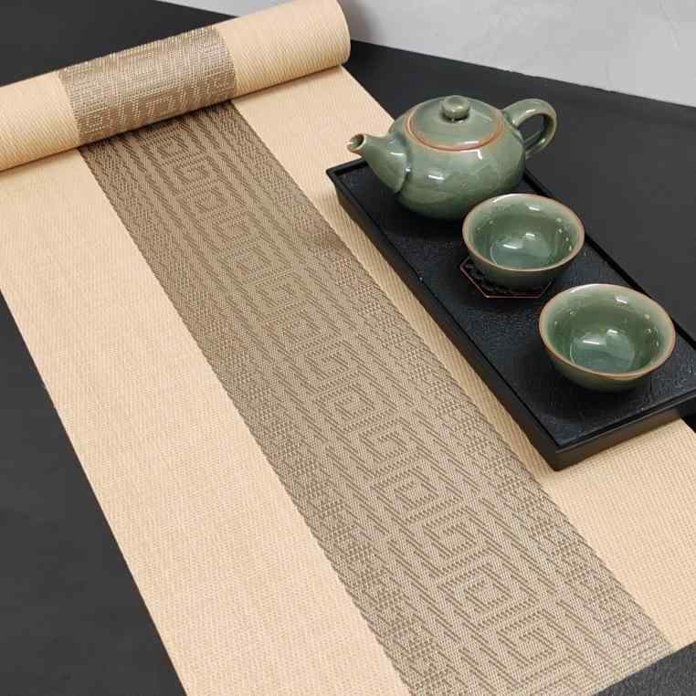 テーブルランナー 防水 PVC素材 モダンチャイニーズスタイル 禅風 高級感 ダイニングテーブル ティーテーブル 茶席 長方形 テーブルマット