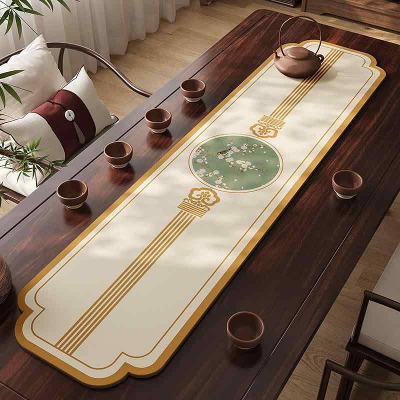 テーブルランナー 防水 防油 お手入れ簡単 モダンチャイニーズ 禅風 中国風 茶席 ティーテーブル 茶道用 PVC素材 高級感 長方形 吸水速乾 防汚 防滑 茶盤マット