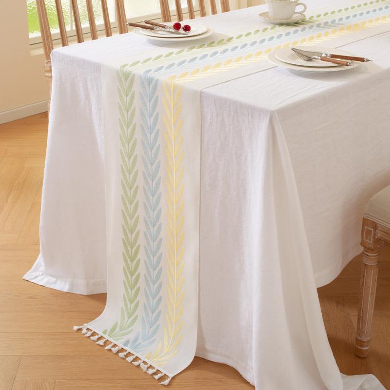 テーブルランナー 刺繍 高級感 北欧風 葉柄 長方形 ポリエステル製 多機能 滑り止め 耐熱 防塵 丸洗い可能 リビング ダイニング コーヒーテーブル テレビ台 装飾 上品