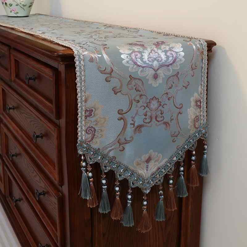 テーブルランナー 高級感 上質 ヨーロピアン ダイニングテーブル テレビボード サイドボード 装飾 ロング 花柄 ボタニカル柄 ポリエステル グリーン ブルー
