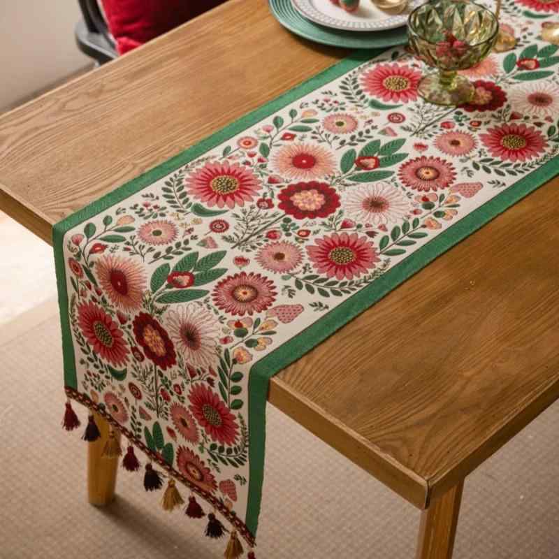 テーブルランナー お正月ムード 高級感 シェニール織り おしゃれ インテリア ダイニング 食卓 コーヒーテーブル テレビ台 長尺