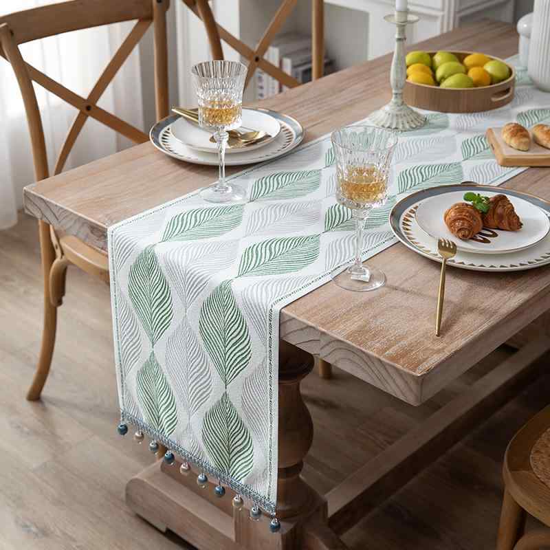 テーブルランナー 北欧風 モダン ジャカード織り リーフ柄 エレガント 高級感 インスタ映え ポリエステル綿混 ダイニング コーヒーテーブル テレビボード 装飾