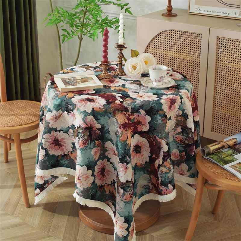 テーブルクロス ヨーロピアン 宮廷風 田園風 カントリー調 高級感 おしゃれ 綿麻 コットンリネン 花柄 ひまわり柄 食卓 リビング ダイニング ガーデン キャンプ アウトドア 丈夫 汚れ防止 装飾 テーブルランナー マルチカバー