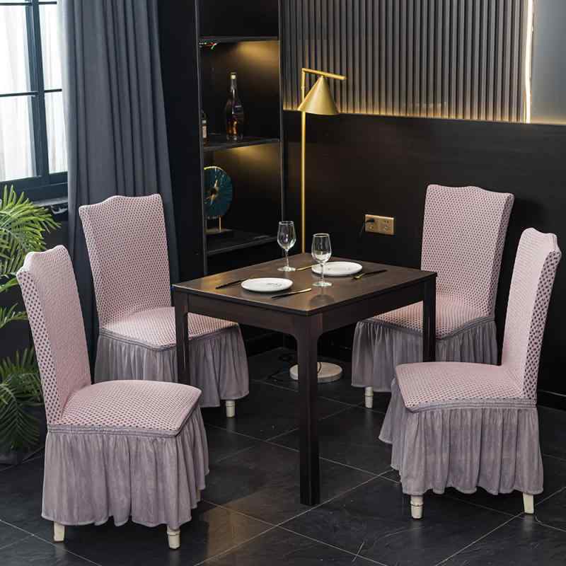 椅子カバー 北欧風 ホテルライク 上質な 無地 フルカバー スカートタイプ 裾フリル付き 伸縮素材 滑り止め 防汚加工 リビング ダイニング チェア用 格子柄