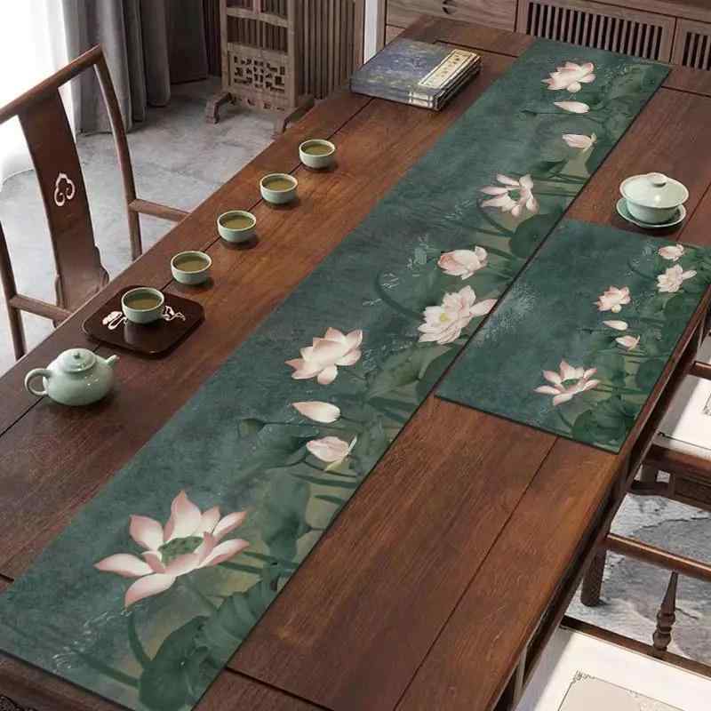 テーブルランナー 吸水速乾 珪藻土 お手入れ簡単 オリエンタルデザイン 禅スタイル 和モダン 家庭用 上質 高級感 ロングサイズ 茶器用 多機能(x2)