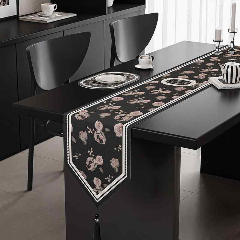 テーブルランナー フレンチレトロ 上品な高級感 エレガント リネン素材 ボタニカル柄 ダイニングテーブル ローテーブル テレビ台 キャビネット 多用途 ロング