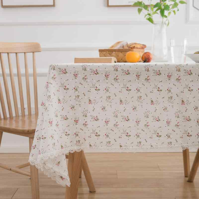 テーブルクロス ダイニング リビング 韓国風 北欧風 コットン レース カメリア柄 白地 シンプル ナチュラル かわいい おしゃれ テーブルカバー マルチカバー