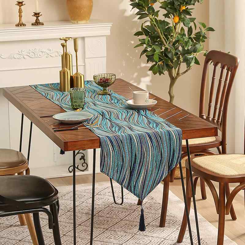テーブルランナー 高級感 ライトラグジュアリー アメリカンレトロ 波模様 ウェーブ柄 カラフル ポリエステル製 コーヒーテーブル ダイニングテーブル リビング 食卓 おしゃれ