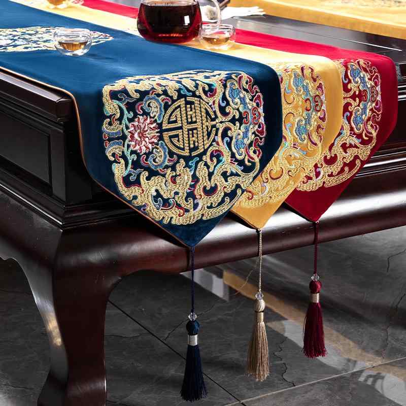 テーブルランナー モダンチャイニーズ 禅スタイル 防汚加工 高級感 長方形 ダイニングテーブル 茶室 コーヒーテーブル テレビボード用 カバー 短毛フリース コットン製 吉祥柄