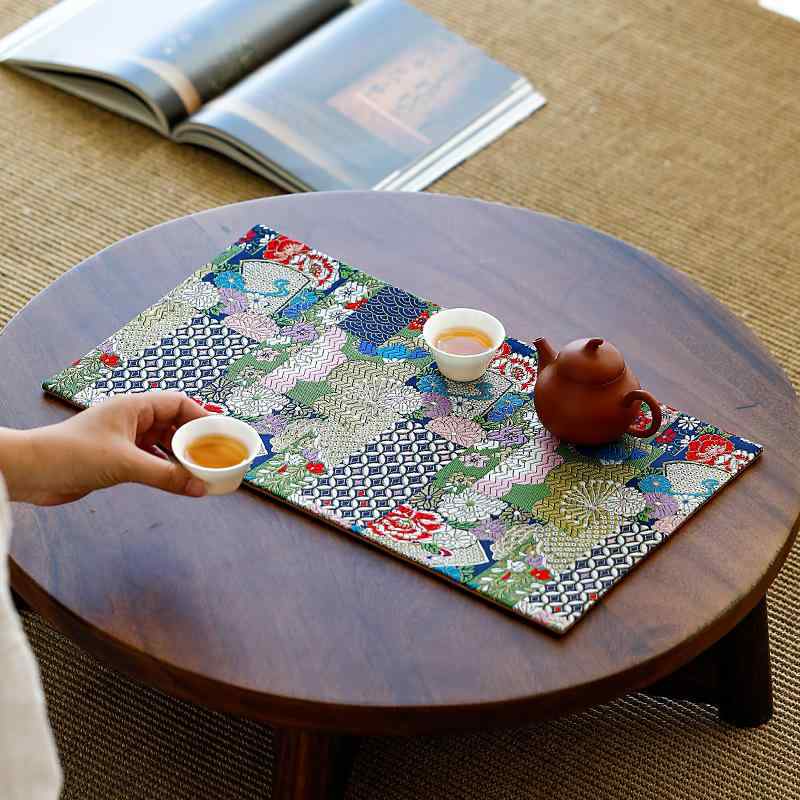 茶席マット 両面 高級感 中国風 伝統柄 テーブルランナー ティーマット 乾泡台用 上質布製 吉祥文様 ミ..