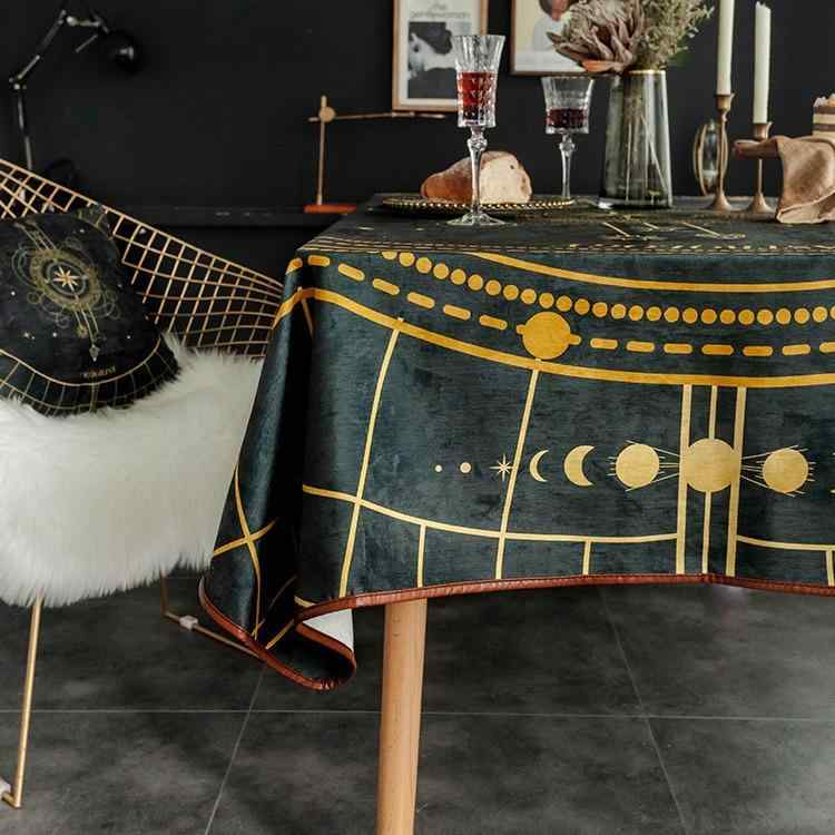 テーブルクロス 防水 滑り止め シェニール 星月柄 長方形 ダイニングテーブル用 食卓カバー 布製 ヨーロピアンクラシック 耐熱 防塵 断熱 耐摩耗