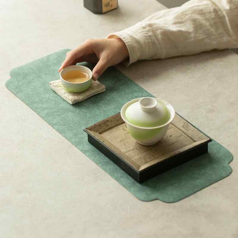 茶席 防水 撥水 レザー 断熱マット 中国風 シンプル モダンデザイン 家庭用 高級感 ティーマット テーブルランナー 茶道具 お茶用品