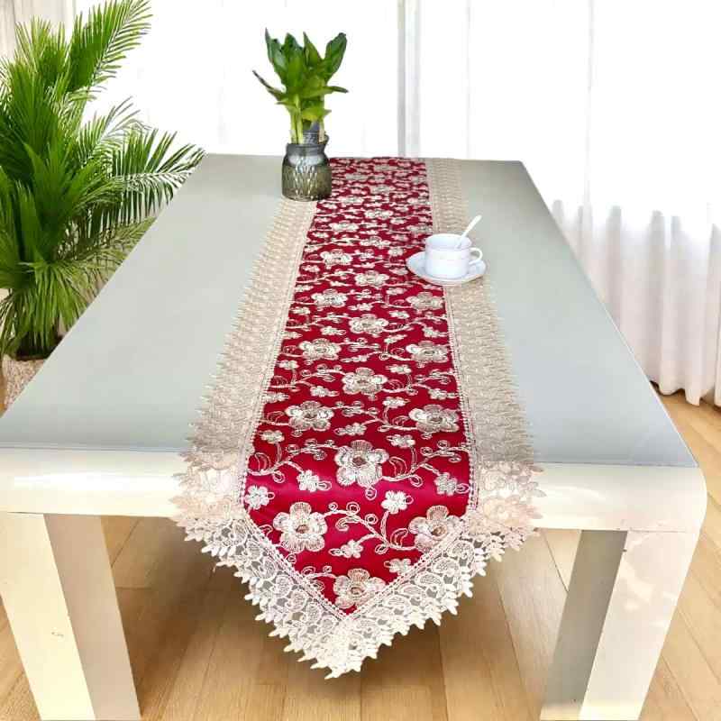 テーブルランナー レース 刺繍 アメリカンカントリー調 ポリエステル製 花柄 高級感 インテリア装飾 マ..