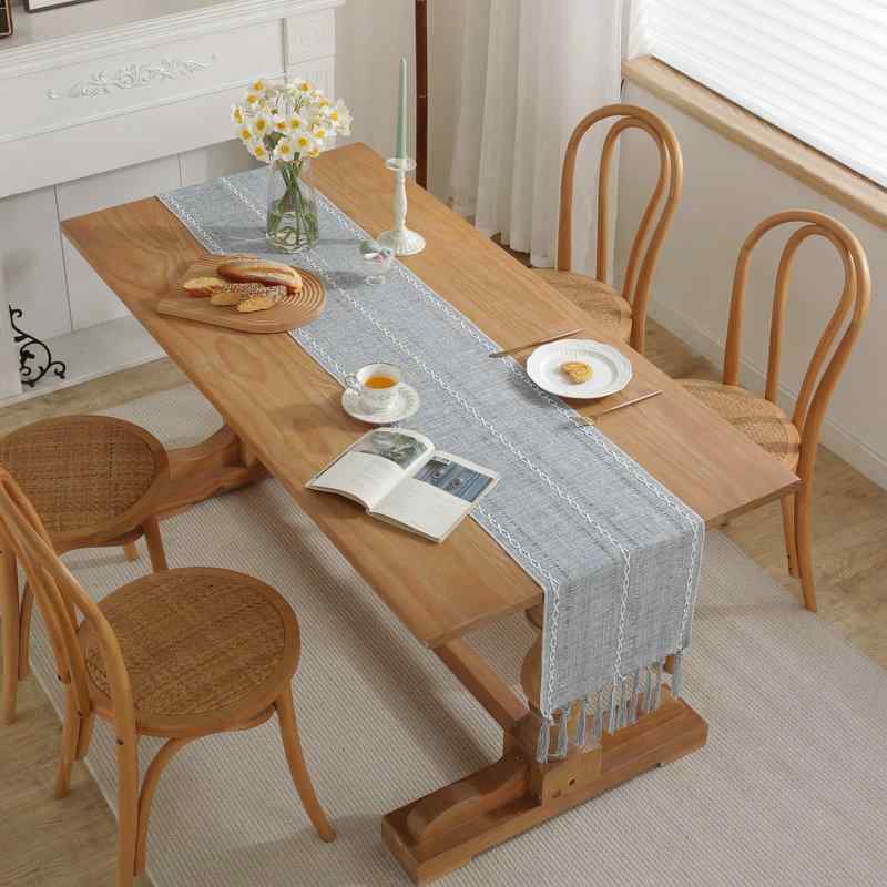 テーブルランナー 刺繍 ジャカード 手織り 透かし編み フリンジ ストライプ柄 モダン シンプル ポリエステル リビング ダイニング ライトラグジュアリー 高級感