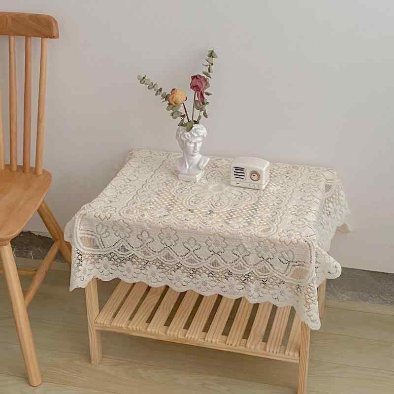 テーブルクロス PVC製 耐熱 防塵 レースデザイン 北欧風 フレンチスタイル レトロ 正方形 アイボリー おしゃれ リビング ダイニング サイドテーブル コーヒーテーブル用