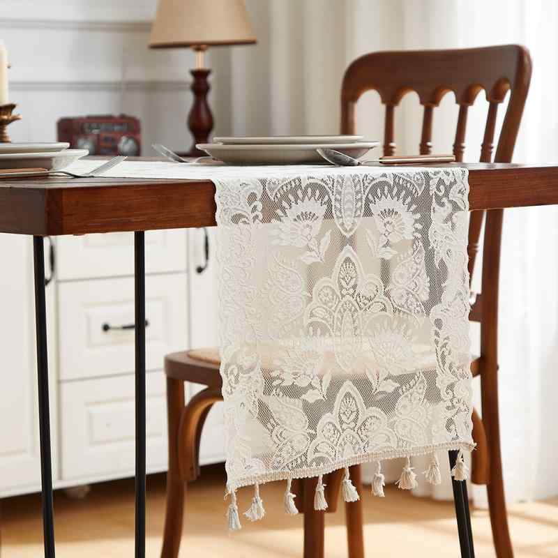テーブルランナー アメリカン 高級感 フリンジ ニット レース 長方形 ポリエステル製 リビング ダイニング テレビ台 ローテーブル ダイニングテーブル 多用途