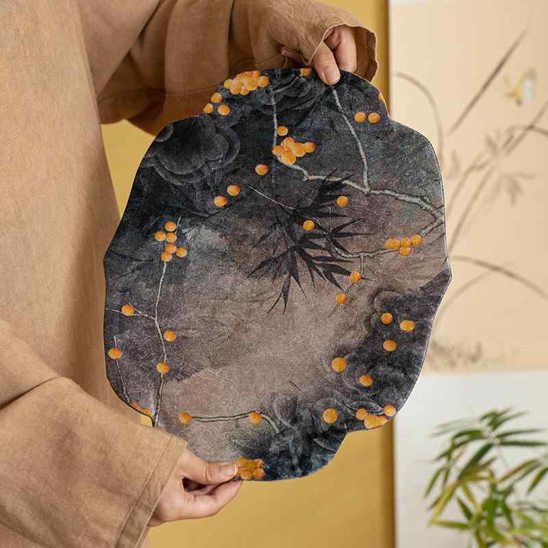 茶席 香雲紗 干泡茶席 新中式 禅風 レトロ 和モダン おしゃれ 海棠 枇杷柄 テーブルランナー 茶卓 断熱..