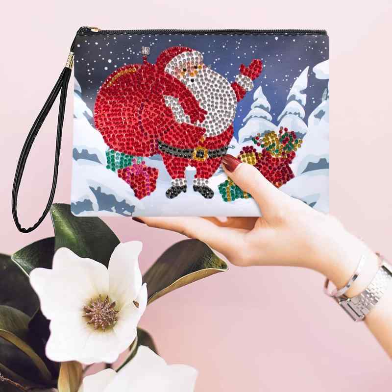 手芸キット 5Dダイヤモンドアート ポーチ コスメポーチ クリスマスデザイン 手作り レザー調 ハンドバッグ クラッチバッグ 小物入れ 大人向け ギフト