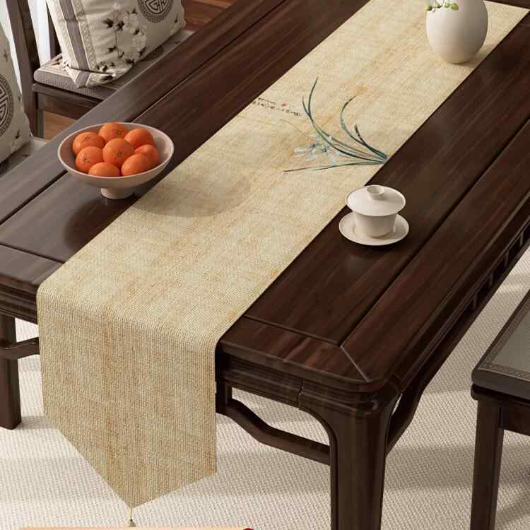 テーブルランナー 新中式 禅意テイスト 和風 麻風 リネン風 植物 花柄 リビング ダイニング コーヒーテーブル ティーテーブル 茶室 茶台 インテリア 高級感 おしゃれ