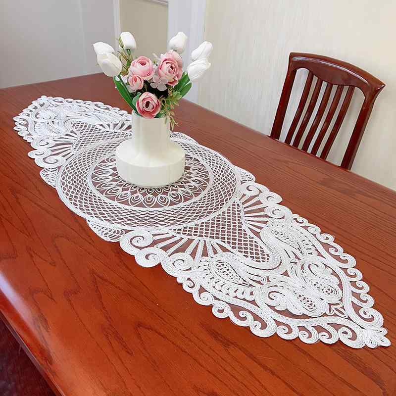 テーブルランナー コード刺繍 レース フレンチレトロ 軽やかな高級感 エレガント 上品 ポリエステル製 ..