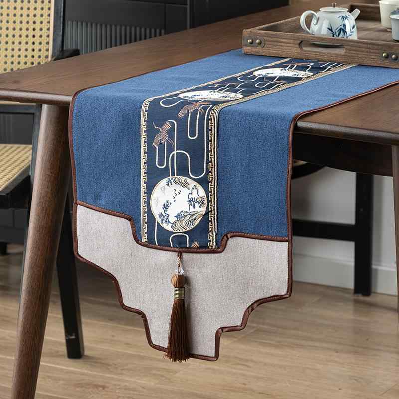 テーブルランナー 防水 新中国風 禅風 高級感 ライトラグジュアリー 長尺 ティーテーブル用 ポリエステル製 リビング ダイニング テーブルマット ベッドスロー 変形デザイン おしゃれ