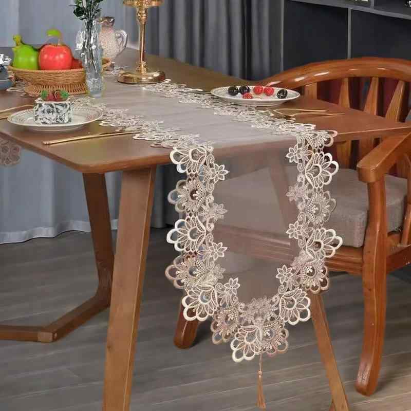 テーブルランナー シースルー メッシュ おしゃれ 北欧デザイン 布製 ポリエステル ダイニング リビング 食卓 テレビ台用 多用途 インテリア装飾 ホワイト ロング