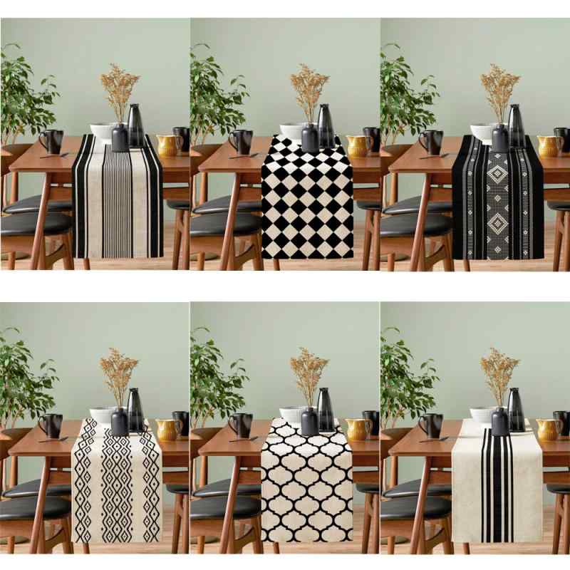 テーブルランナー 幾何学模様 モノトーン シンプル モダン 北欧風 ポリエステル 洗える ダイニング リビング センターテーブル テレビ台 おしゃれ 上品 ファブリック(x2)