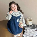 セットアップ キッズ 女の子 デニム ジャンパースカート 小花柄 長袖 ワンピース 春秋 かわいい 韓国子供服 カジュアル 普段着 通園 通学 柔らかい肌触り 100cm 110cm 120cm 130cm 140cm