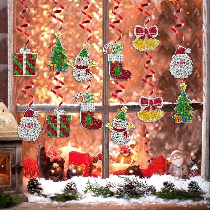 クリスマスオーナメント 12個 アクリル素材 両面 クリスタルラインストーン ダイヤモンドアート 雪だる..