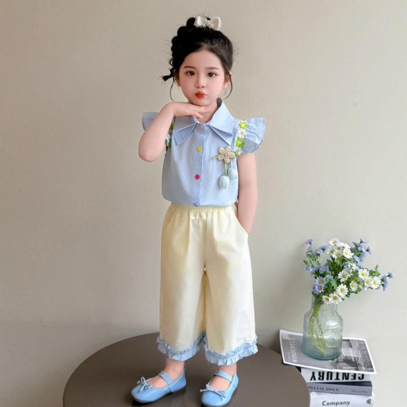 キッズ 女の子 夏 花柄 ノースリーブ セットアップ 薄手 やわらか綿混 おしゃれ ワイドパンツ 2点セット 通園 お出かけ 普段着 3歳 4歳 5歳 6歳 7歳 8歳 100cm 110cm 120cm 130cm 140cm