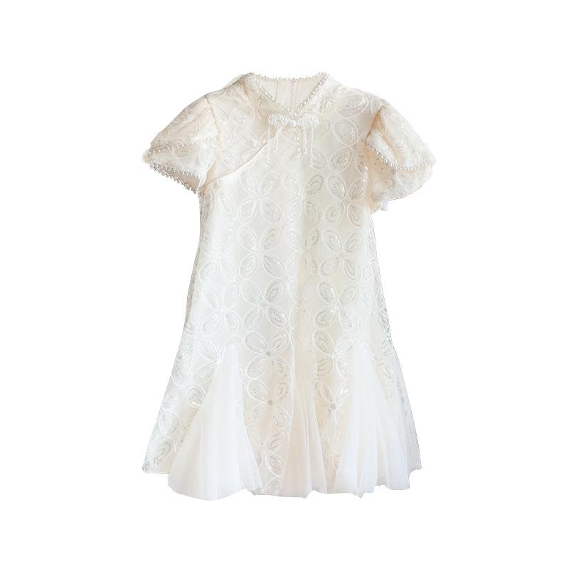 チャイナドレス 女の子 中国風 飾りボタン マーメイドシルエット チュール プリンセスライン 再生繊維 ワンピース かわいい 春夏