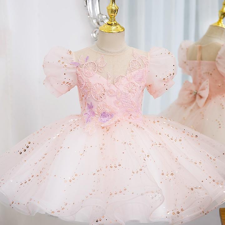 プリンセスドレス 女の子 キッズ 上品 高級感 ピンク ふんわり 誕生日パーティー ピアノ発表会 演奏会 ..