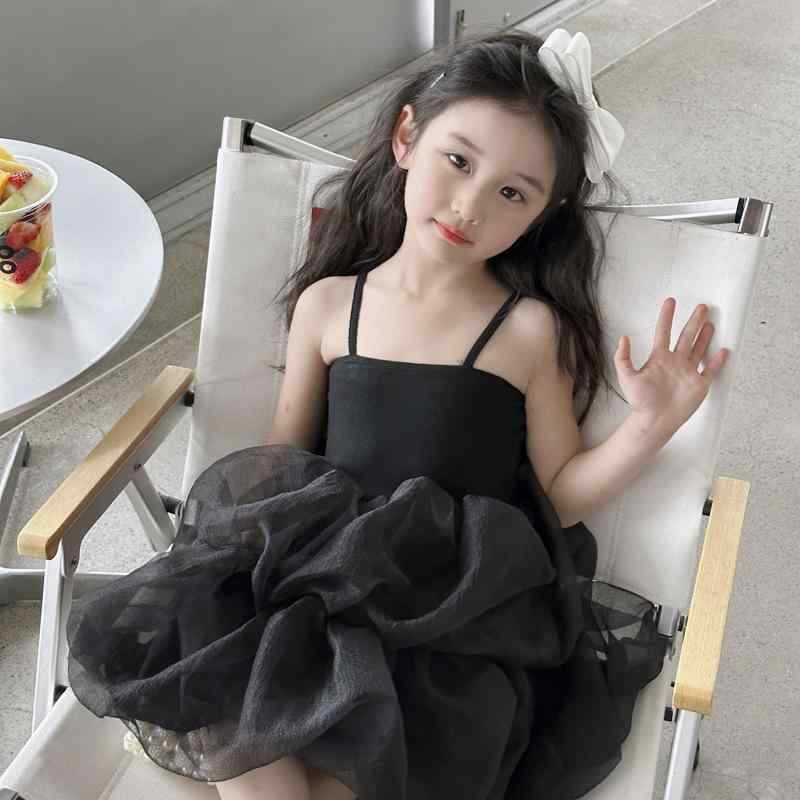 子供服 女の子 黒 無地 キャミソールワンピース プリンセスドレス チュール ふんわり フォーマル 夏物 発表会 結婚式 記念日 ポリエステル ソフトタッチ キッズ 100cm 110cm 120cm 130cm 140cm