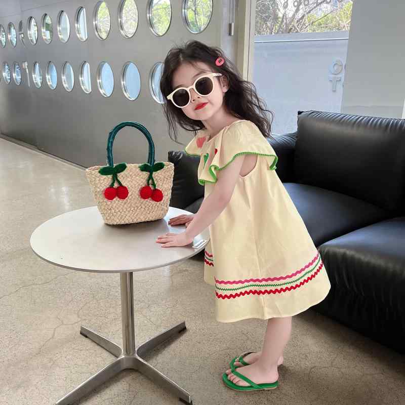 キッズ 女の子 ノースリーブ ハート刺繍 コットン ワンピース ドレス プリンセス 誕生日 セレモニー フ..