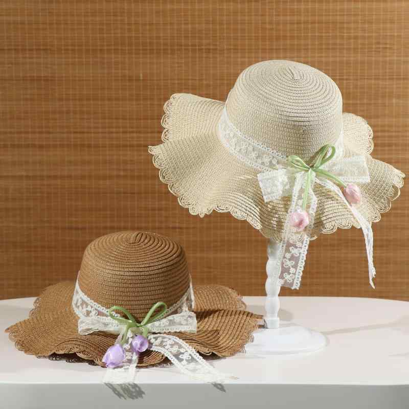 麦わら帽子 レディース 春夏 紫外線対策 日よけ 通気性 つば広 ウェーブ レース リ...