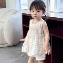 キッズ 女の子 セットアップ 夏服 薄手 柔らかい 綿混素材 ドット柄 プリンセス風 ノースリーブ ベスト ショートパンツ 2点セット 韓国風 おしゃれ