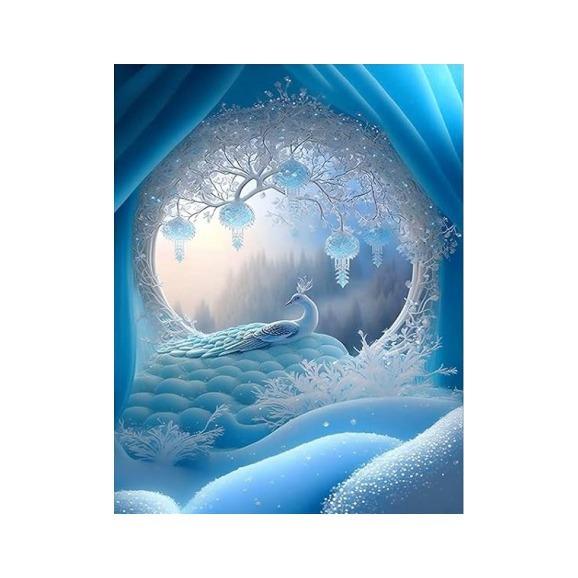 ダイヤモンドアート 5D 孔雀 動物 月光 氷雪 丸型ラインストーン 全面貼り DIY 手芸キット リビングル..