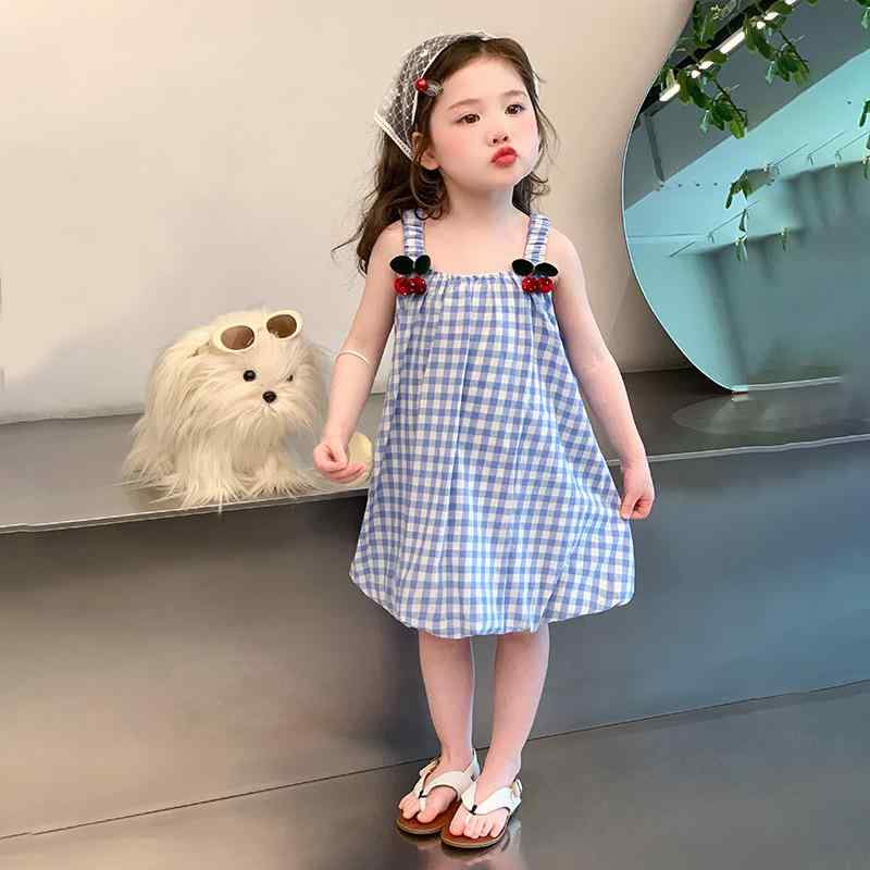 子供服 女の子 チェック柄 キャミソールワンピース プリンセス風 夏 韓国子供服 ノースリーブドレス 綿混素材 ソフトタッチ 肌に優しい お出かけ カジュアル