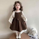 子供服 ガールズ 長袖 プリンセス風 森ガール系 スカートセットアップ 春秋 おしゃれ かわいい 綿混 やわらか素材 ブラウン