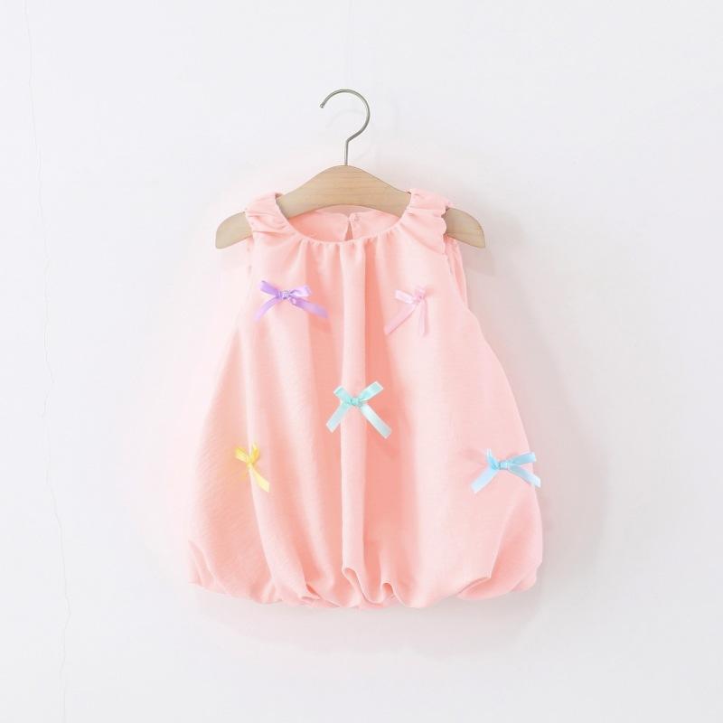 ワンピース 女の子 ベビー キッズ ノースリーブ リボン プリンセスドレス バルーンスカート 綿 コット..