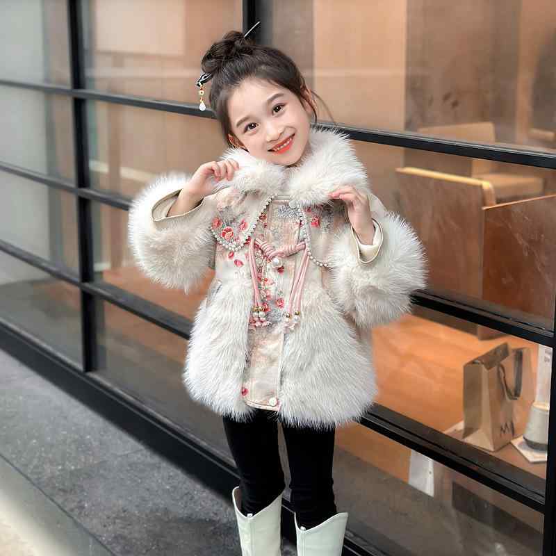フェイクファーコート 女の子 キッズ ベビー 子供服 厚手 保温 裏ボア あったか 防寒 冬物 中華スタイル かわいい ジップアップ アウター