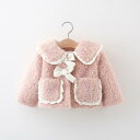 コート 女の子 子供 ベビー 幼児 冬 厚手 裏起毛 もこもこ ボア 暖かい 防寒 リボン付き フリースジャケット 中長丈 かわいい シングルボタン 無地 長袖 ピンク 通園