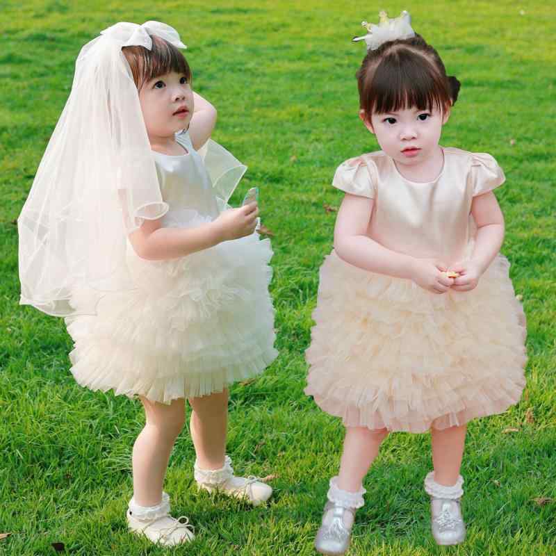 ワンピース 女の子 セレモニードレス 1歳 誕生日 選び取り 記念撮影 フォーマル フラワーガール 発表会 結婚式 プリンセスドレス ふわふわ チュールスカート 半袖 コットン混 ポリエステル 春夏 ホワイト