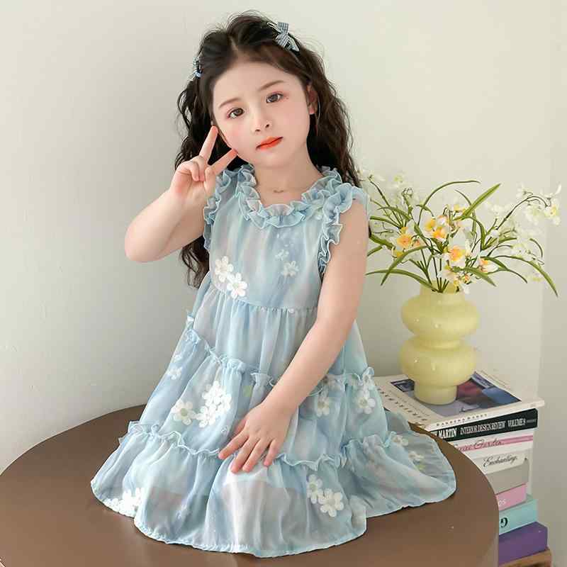 ワンピース 女の子 キッズ 子供 ベビー フリル レース フラワー刺繍 小花柄 プリンセス風 裾切り替え ..