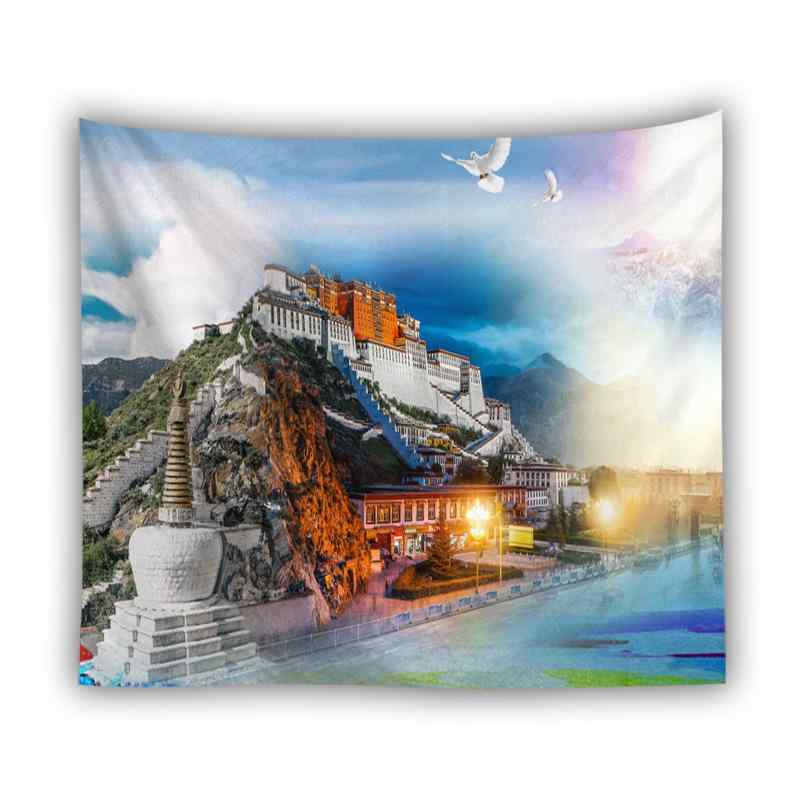 タペストリー ポタラ宮 チベット 風景画 プリント ポリエステル製 ウォッシャブル モダン おしゃれ インテリア 壁掛け ウォールアート リビング 寝室 背景布 多用途
